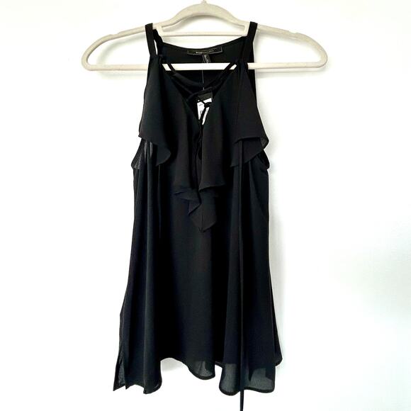 NWT‎ BCBGMAXAZRIA Black Lace-Up Ruffle Halter Top Size XS Sleeveless Blouse - Picture 3 of 11
